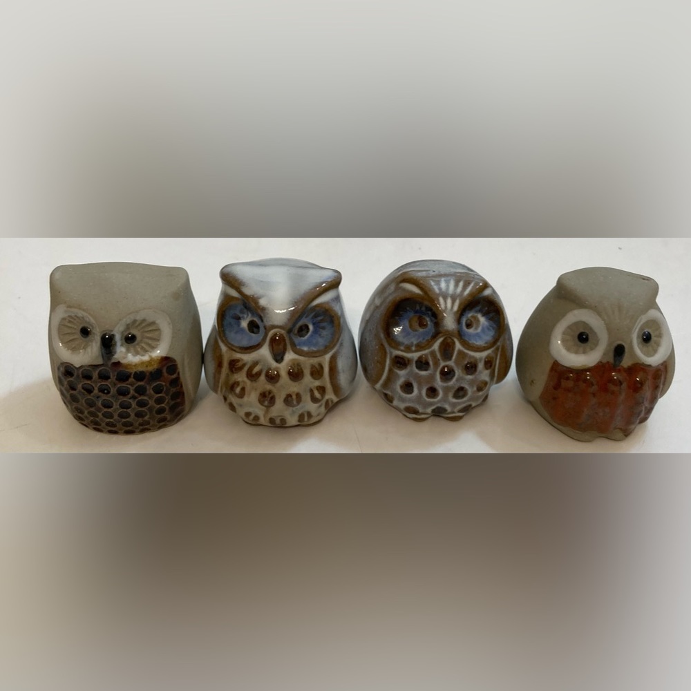 Set of 8 ceramic miniature owls - Picture 3 of 8